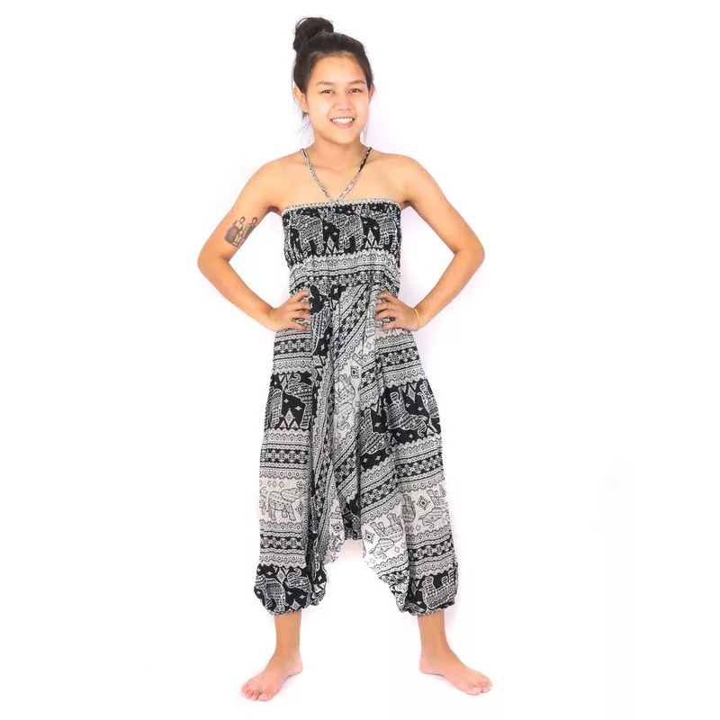 Harem pants jumpsuit, onesie, playsuit, romper elephants black