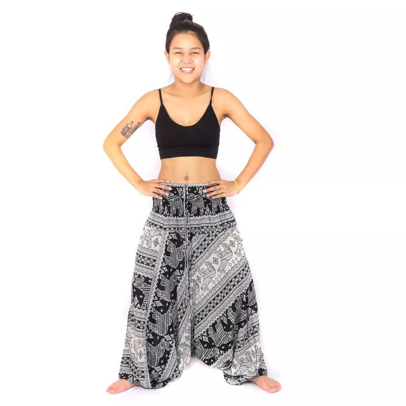 Harem pants jumpsuit, onesie, playsuit, romper elephants black