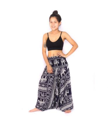 Combinaison pantalon sarouel, grenouillère, combinaison, grenouillère éléphants bleu foncé.