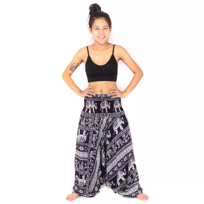 Harem pants jumpsuit, onesie, playsuit, romper elephants dark blue