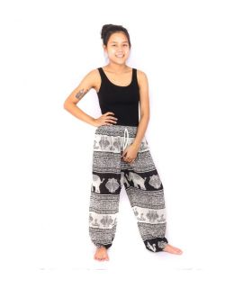 Harem pants jogger printed with elephants white black