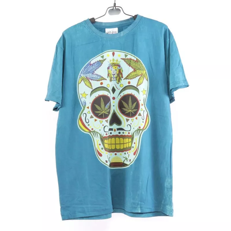 "No Time" Hemp Leaf, Skull, Lion, T-shirt Size M Stonewashed