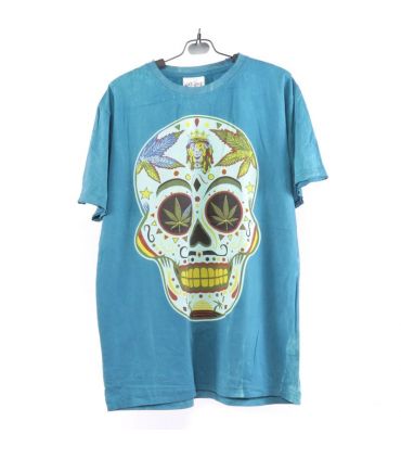 "No Time" Hanfblatt, Totenkopf, Löwe, T-shirt Größe M Stonewashed