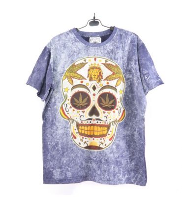 "No Time" Hemp Leaf, Skull, Lion, T-shirt Size M Stonewashed