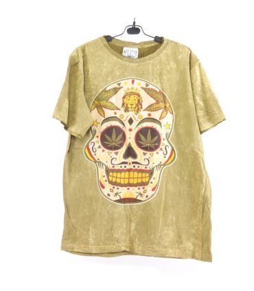 "No Time" Hanfblatt, Totenkopf, Löwe, T-shirt Größe M Stonewashed