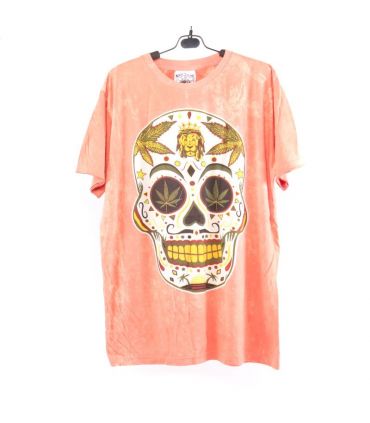 "No Time" Feuille de chanvre, crâne, lion, T-shirt Taille M Stonewashed