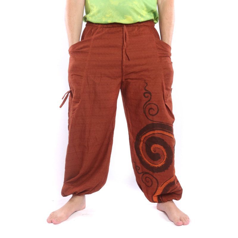 Harem pants for tying Spiral design in heavy cotton