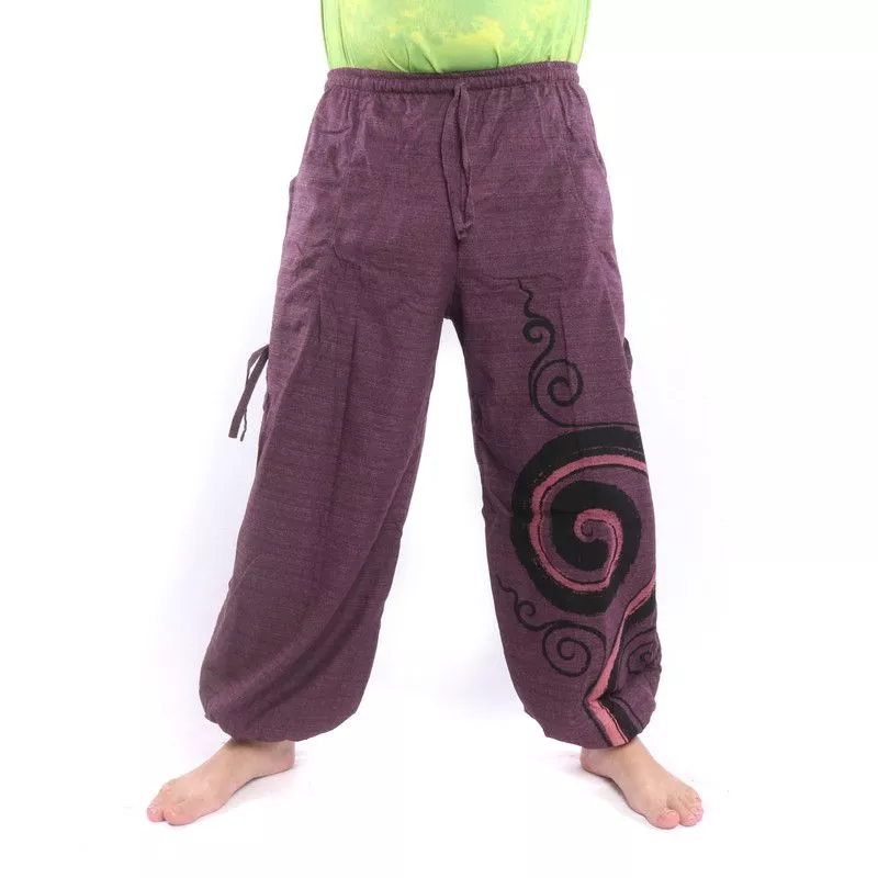 Harem pants for tying Spiral design in heavy cotton