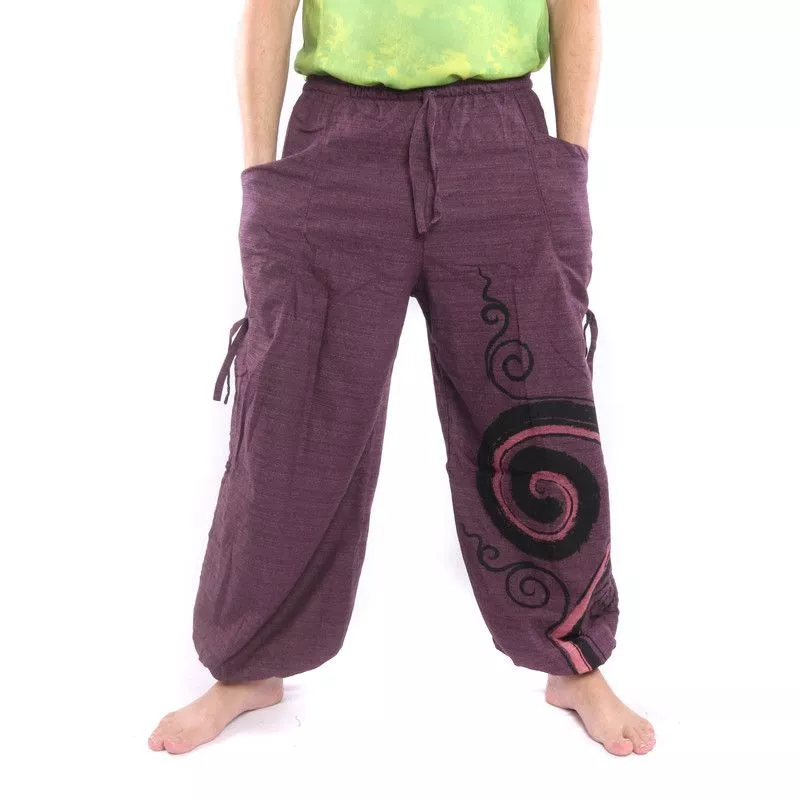 Harem pants for tying Spiral design in heavy cotton