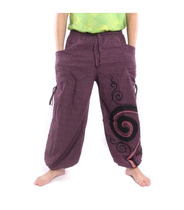 Harem pants for tying Spiral design in heavy cotton