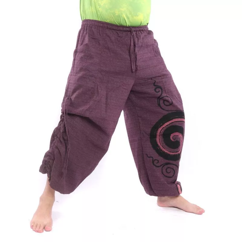 Harem pants for tying Spiral design in heavy cotton