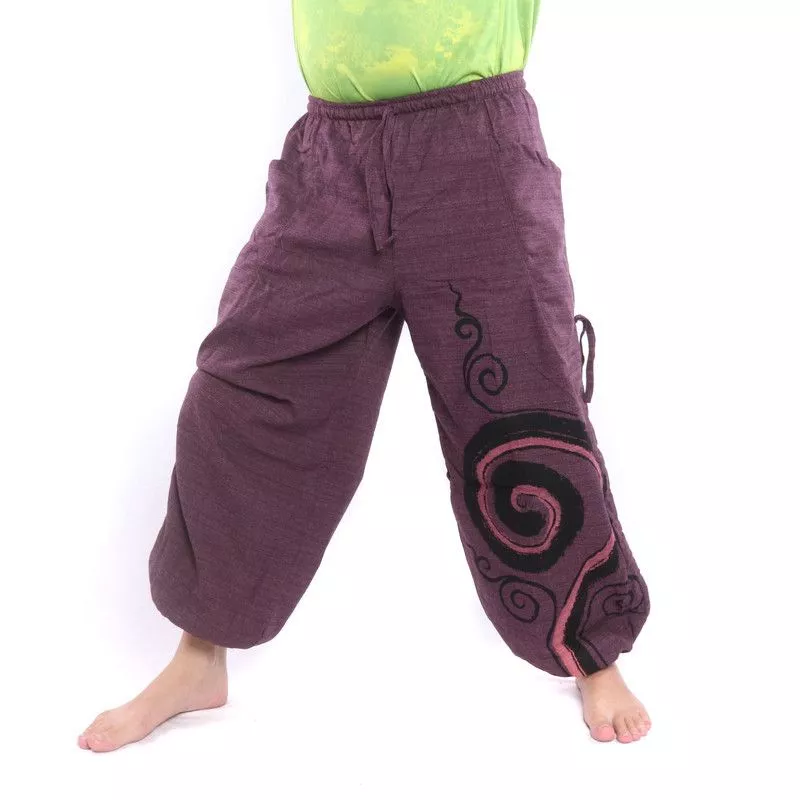 Harem pants for tying Spiral design in heavy cotton