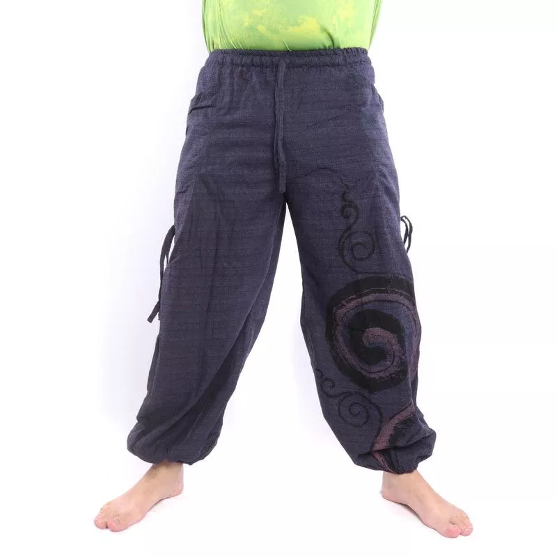 Thai hippie pants for tying Spiral design made of heavy cotton