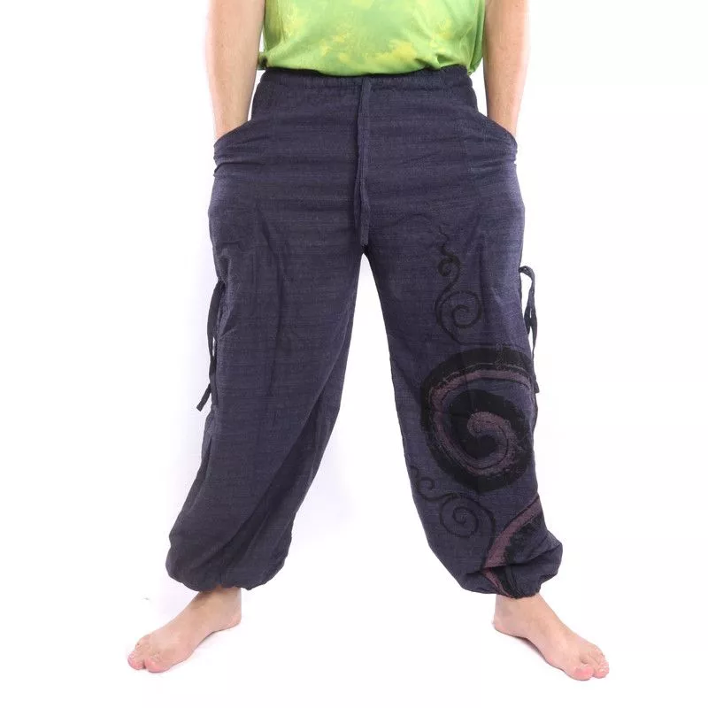 Thai hippie pants for tying Spiral design made of heavy cotton