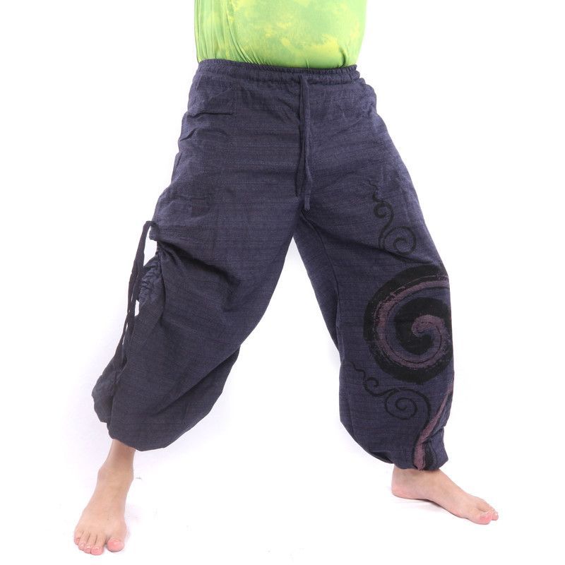 Thai pants for tying Spiral design made of heavy cotton