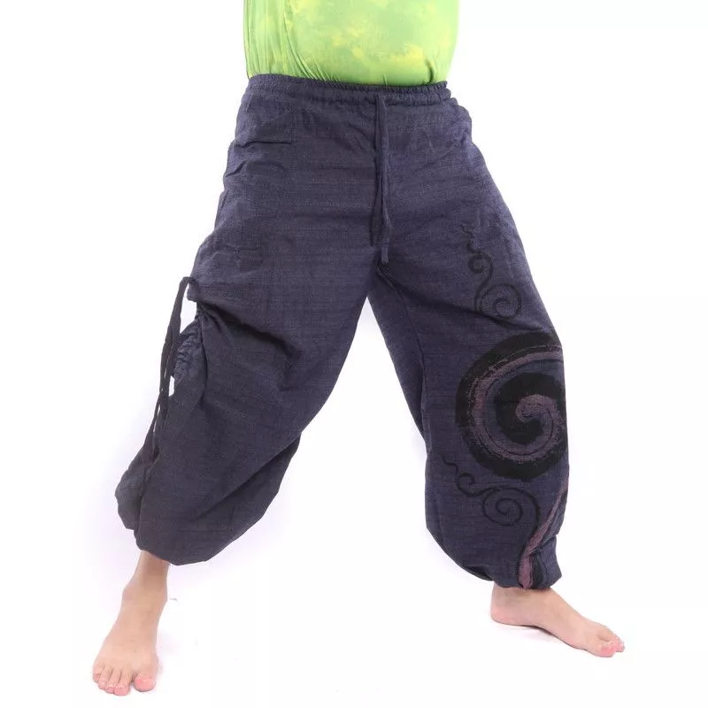 Thai hippie pants for tying Spiral design made of heavy cotton