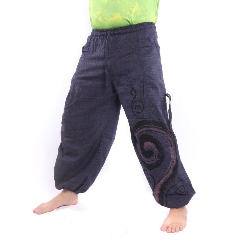 Pantalon hippie thaïlandais à nouer Motif en spirale en coton lourd