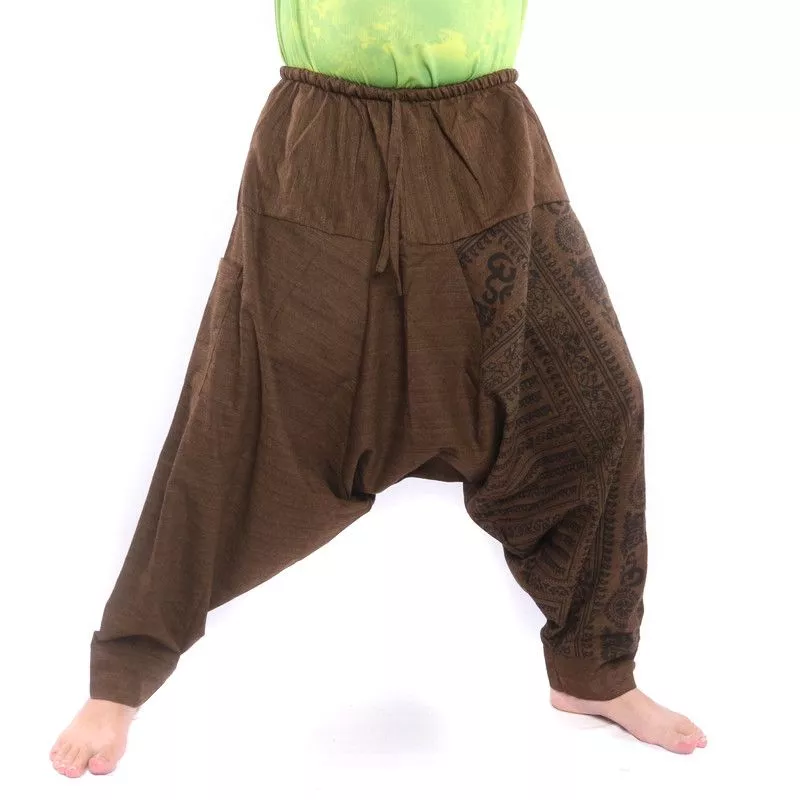 ॐ pantalon de harem avec symboles sanskrits mélange de coton brun