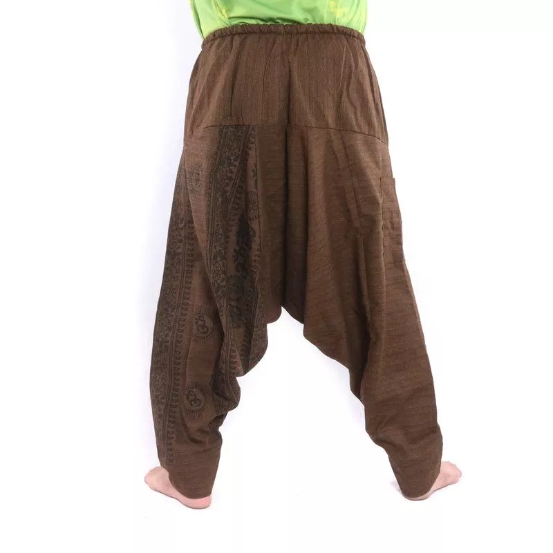 ॐ pantalon de harem avec symboles sanskrits mélange de coton brun
