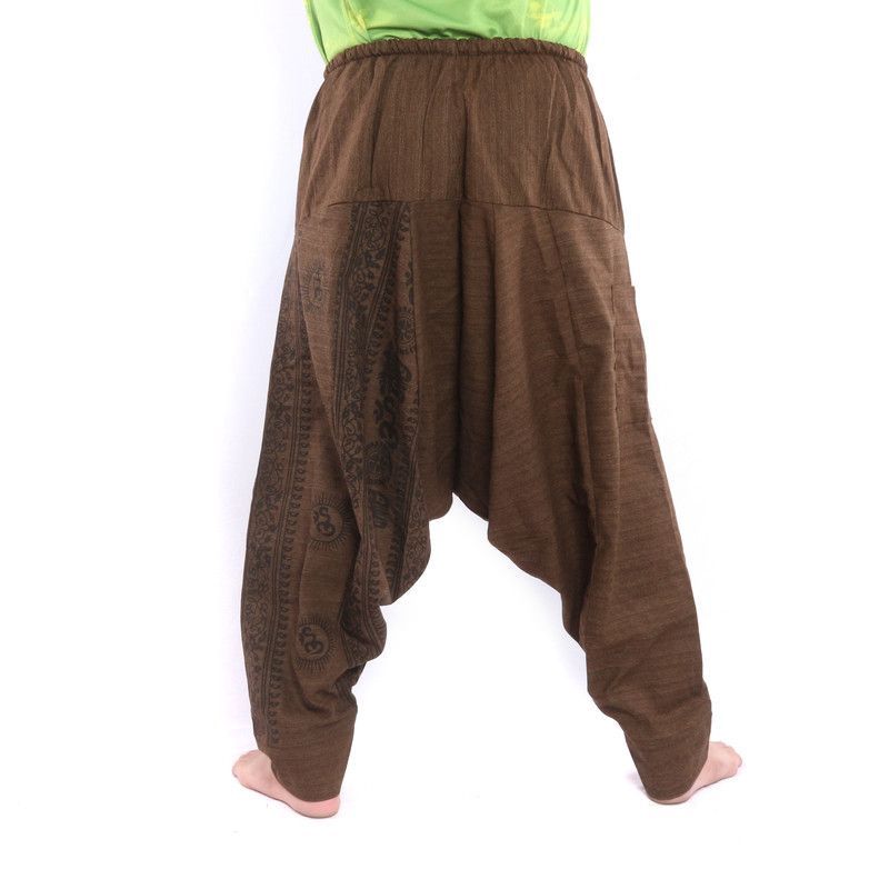 ॐ Pantalones Anchos con símbolos sánscritos mezcla de algodón marrón