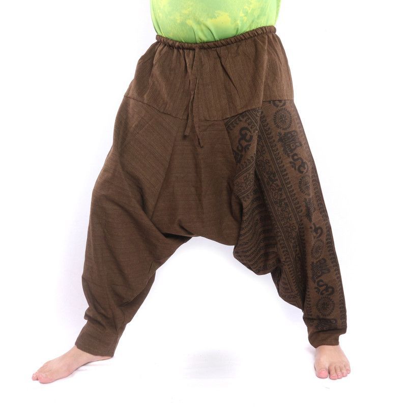 ॐ pantalon de harem avec symboles sanskrits mélange de coton brun