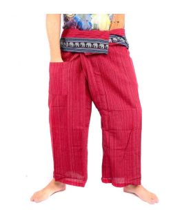 Thai fisherman pants with elephant pattern border red