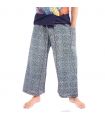 Pantalones de pescador tailandés de Chiang Mai, algodón pesado con estampado índigo