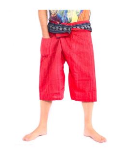 3/4 Pantalones de pescador de estilo tailandés de algodón rojo
