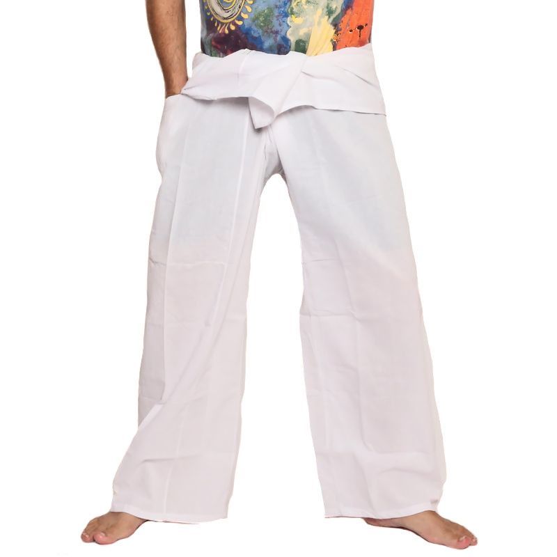pantalones de pescador - blanco - extra largo - algodón