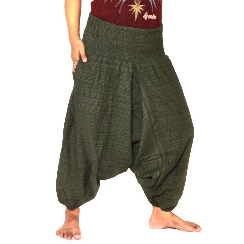 pantalon de harem court pour hommes et femmes coton vert