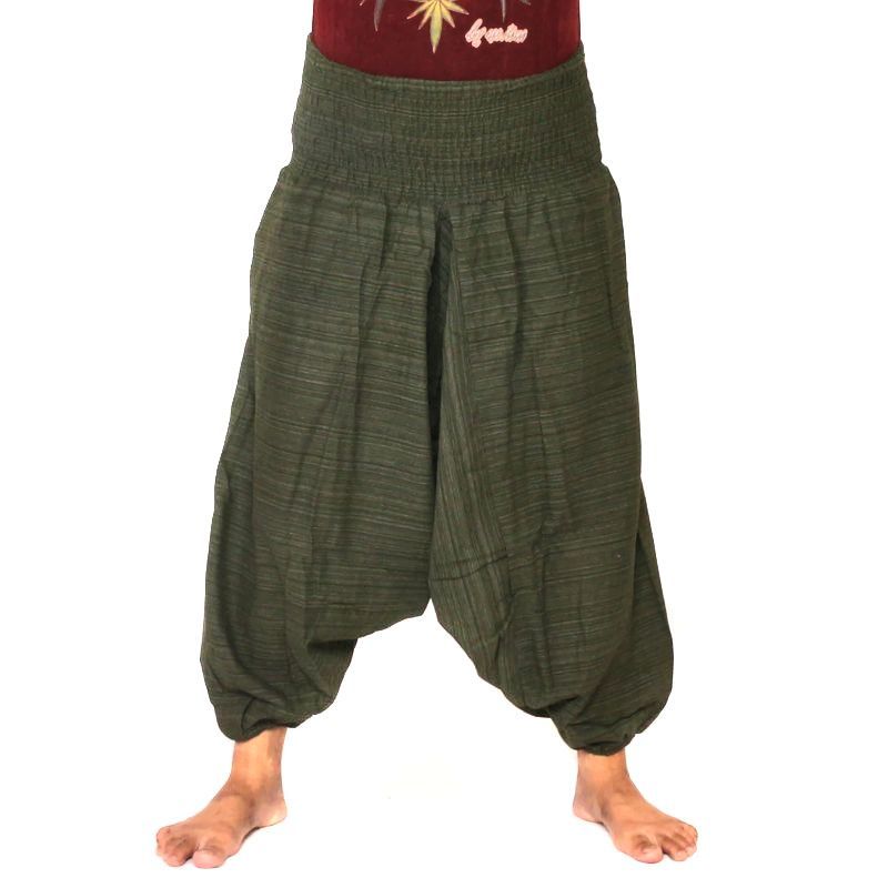 pantalon de harem court pour hommes et femmes coton vert