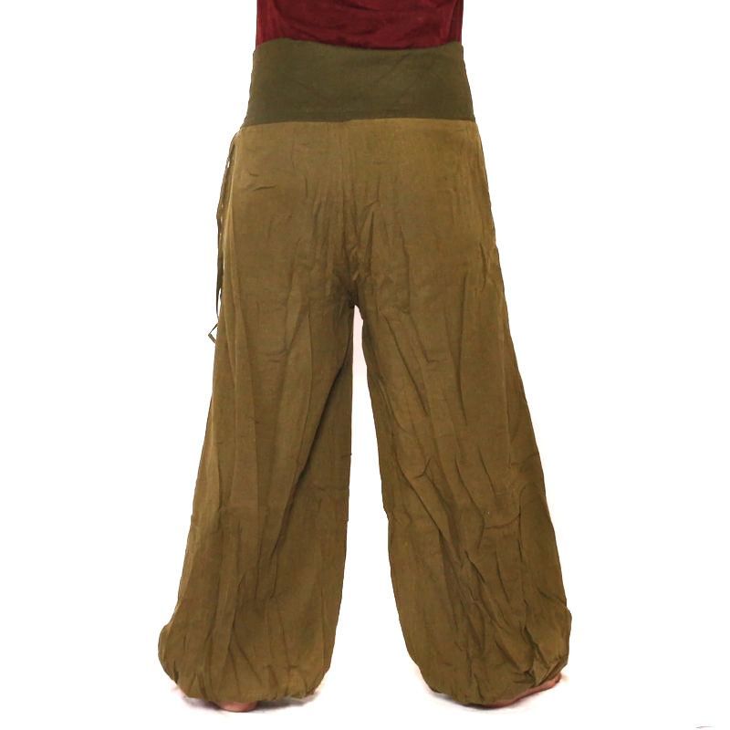 Palazzo pants cotton double layer - olive