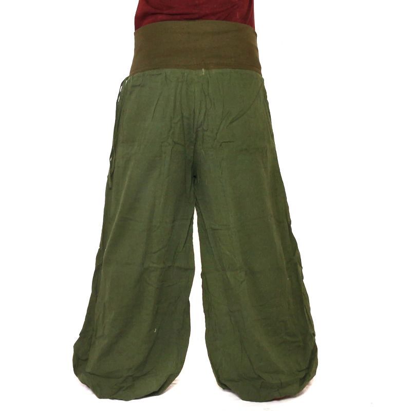 Pantalones Palazzo de algodón de dos capas - verde