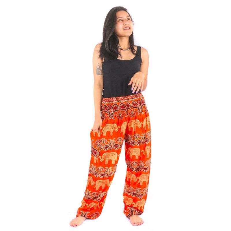 Pantalones de harén con estampado de cachemira de elefante, naranja, rojo, azul, azul oscuro y púrpura