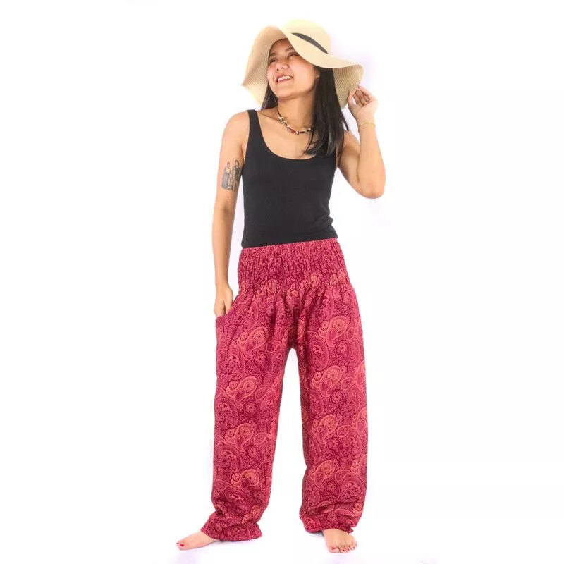 Sarouel Paisley, rouge foncé, bleu marine, olive