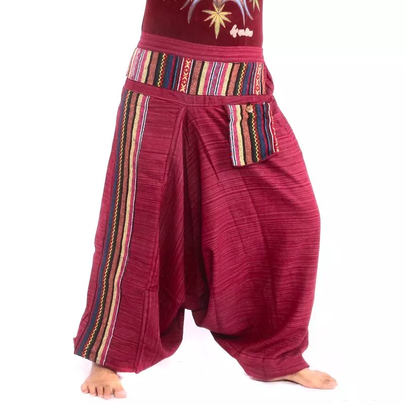 Pantalon harem broderies ethniques mélange de coton