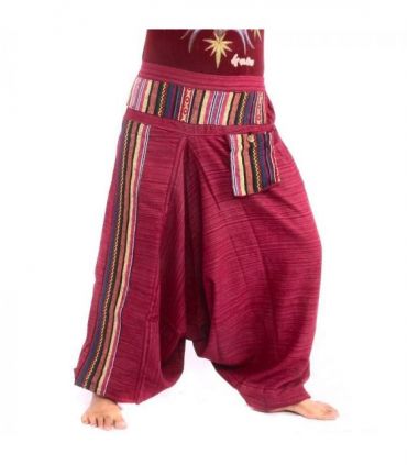 Pantalon harem broderies ethniques mélange de coton