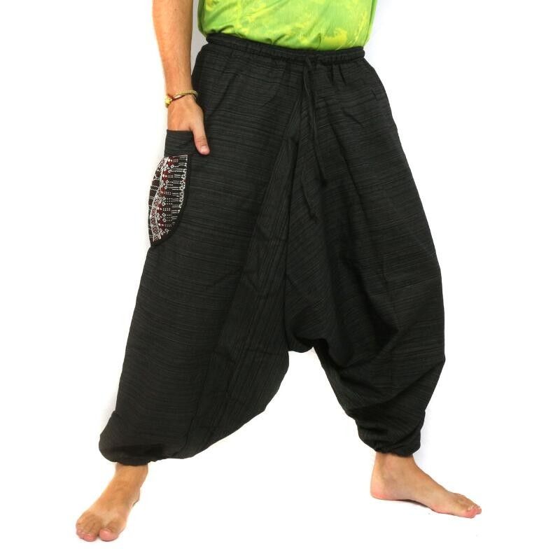 Aladinhose Baumwolle einfarbig mit bestickter Seitentasche