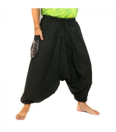 Pantalon harem en coton uni avec poche latérale brodée