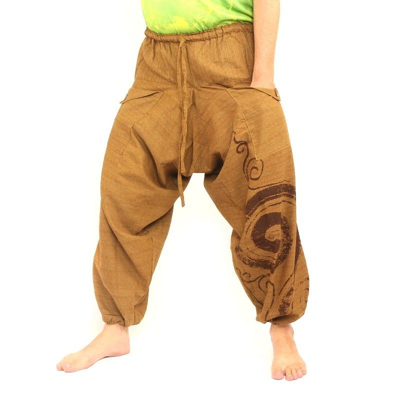 Pantalon harem Boho Chic Spirale peint à la main