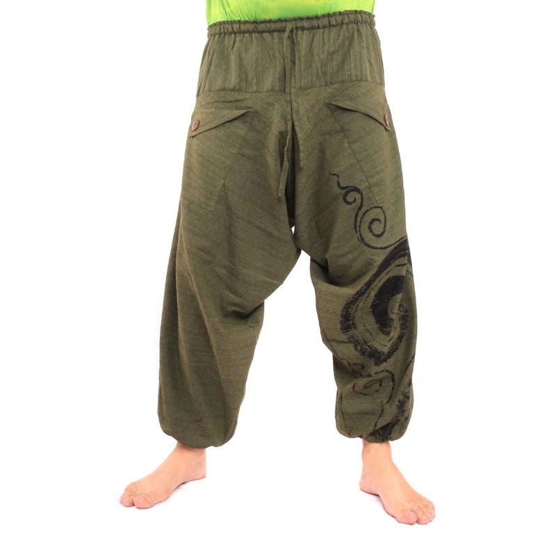 Pantalon harem Boho Chic Spirale peint à la main