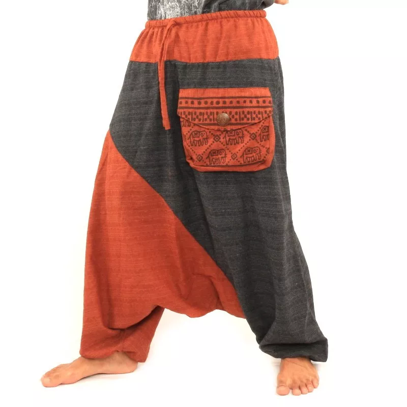 Pantalon harem bicolore avec grande poche latérale