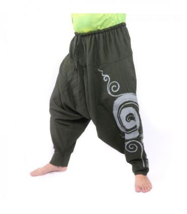 Pantalon harem grande spirale peinte à la main