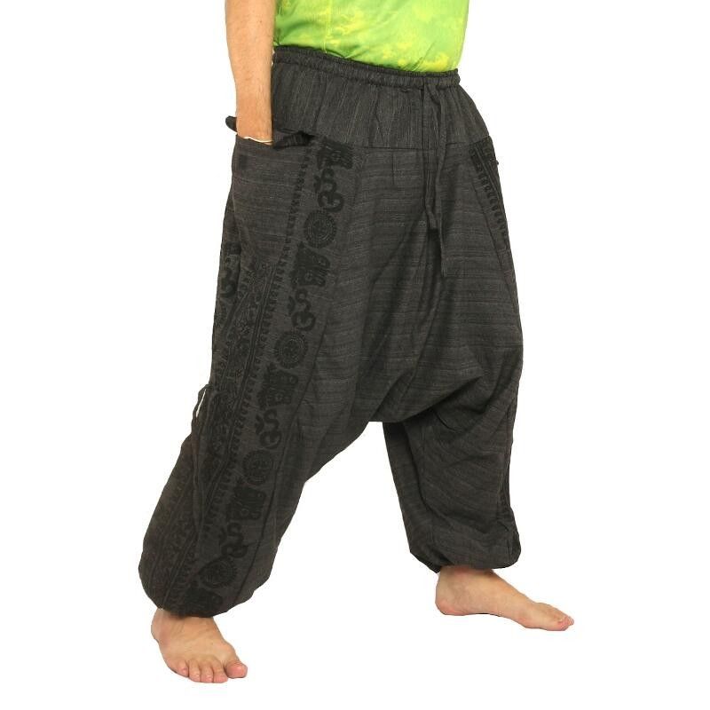 Aladdin hippie pants with floral design Om print