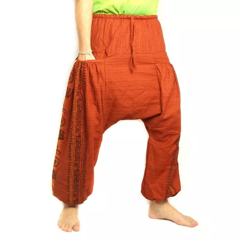 ॐ Pantalon harem avec des symboles sanskrits mélange de coton