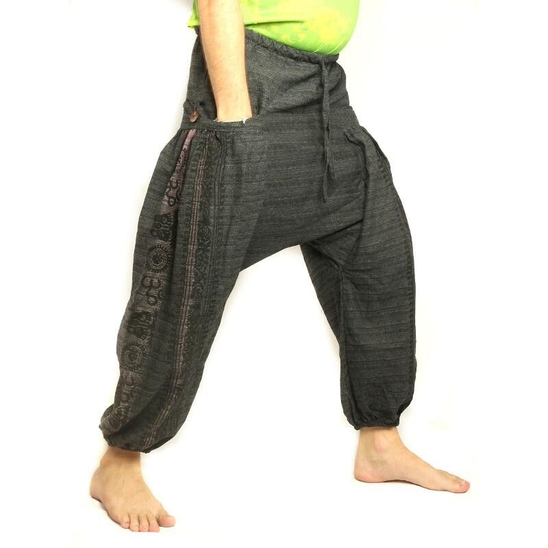 ॐ Pantalones de harén con símbolos sánscritos mezcla de algodón