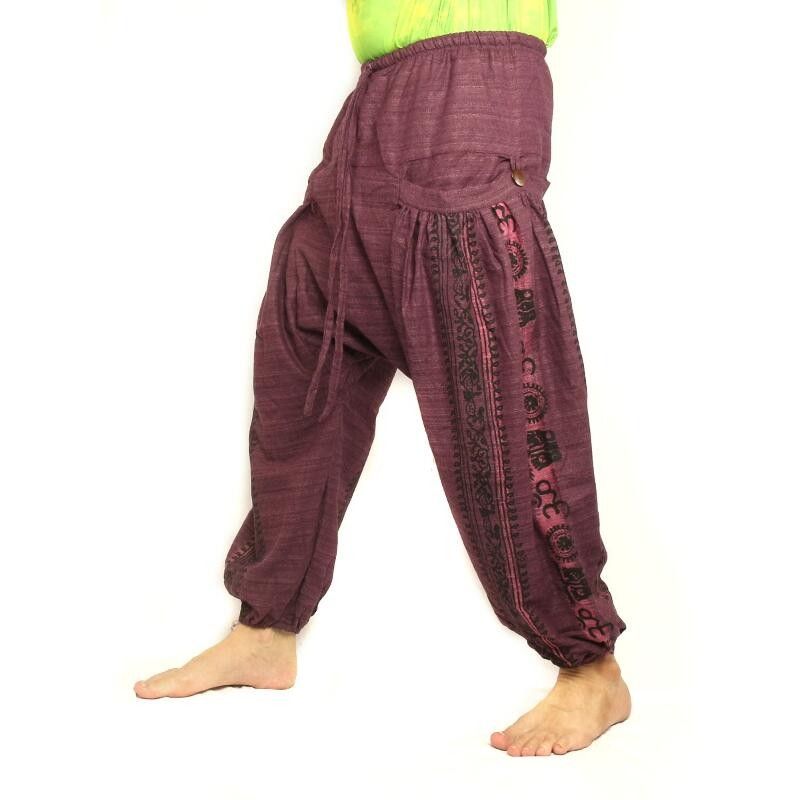 ॐ Pantalon harem avec des symboles sanskrits mélange de coton