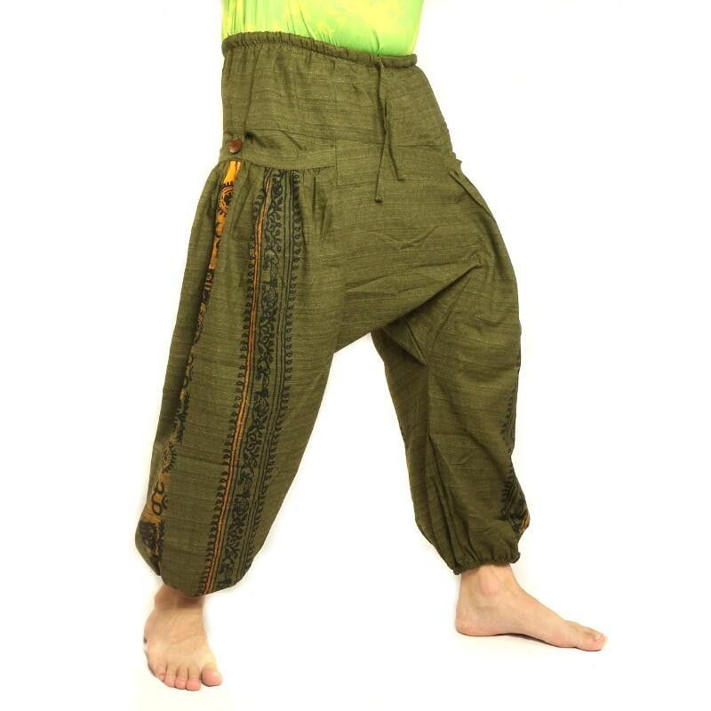 ॐ Pantalones de harén con símbolos sánscritos mezcla de algodón