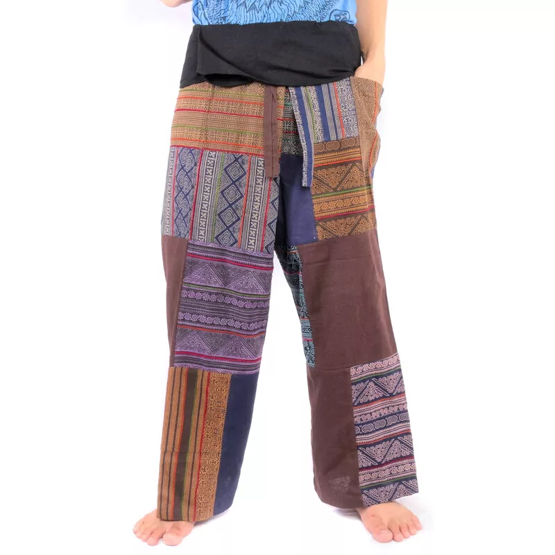 Pantalon de pêcheur thaïlandais en patchwork de Chiang Mai, coton lourd