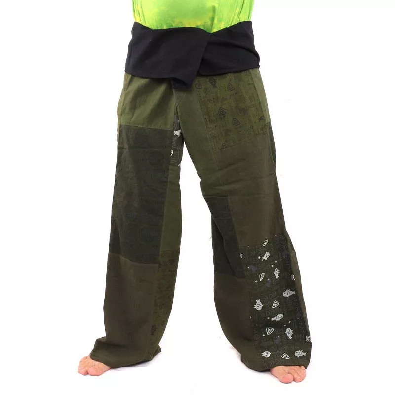 Pantalon de pêcheur thaïlandais en patchwork taille XL